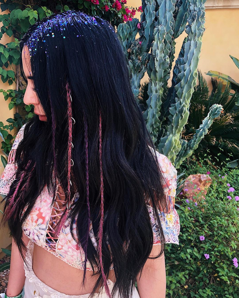 Coachella glitter hair by Justine Marjan